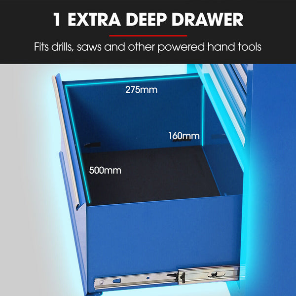 Bullet Pro 7 Drawer Tool Box Cabinet Trolley Storage Toolbox Garage Organiser Set Blue Tool Boxes