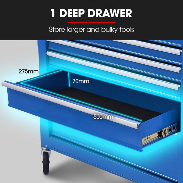 Bullet Pro 7 Drawer Tool Box Cabinet Trolley Storage Toolbox Garage Organiser Set Blue Tool Boxes