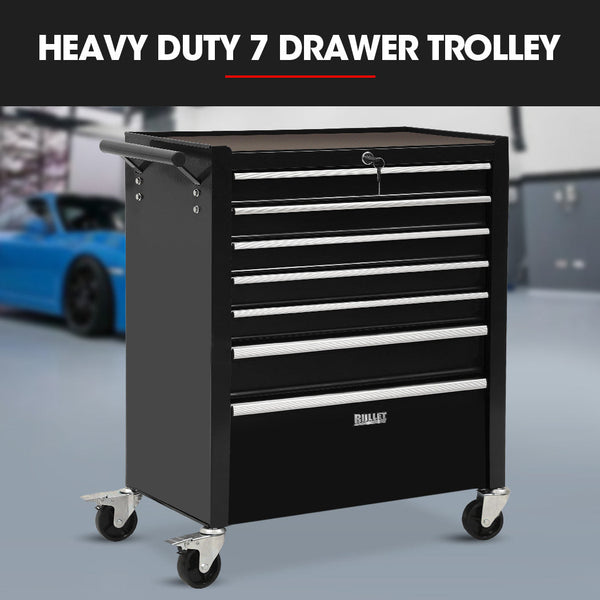 Bullet Pro 7 Drawer Tool Box Cabinet Trolley Storage Toolbox Garage Organiser Set Black Tool Boxes