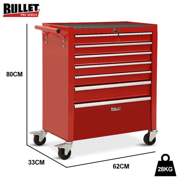 Bullet Pro 7 Drawer Tool Box Cabinet Trolley Storage Toolbox Garage Organiser Set Red Tool Boxes