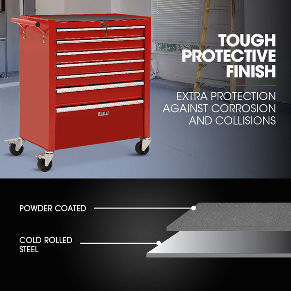 Bullet Pro 7 Drawer Tool Box Cabinet Trolley Storage Toolbox Garage Organiser Set Red Tool Boxes