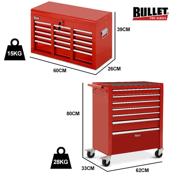 Bullet Pro 16 Drawer Tool Box Cabinet Chest Storage Toolbox Garage Organiser Set Redbullet Tool Boxes