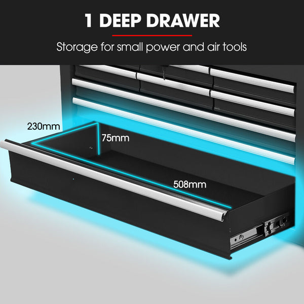 Bullet Pro 9 Drawer Tool Box Chest Organiser Mechanic Garage Storage Toolbox Set Black Tool Boxes