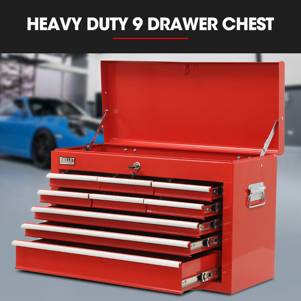 Bullet Pro 9 Drawer Tool Box Chest Organiser Mechanic Garage Storage Toolbox Set Red Tool Boxes