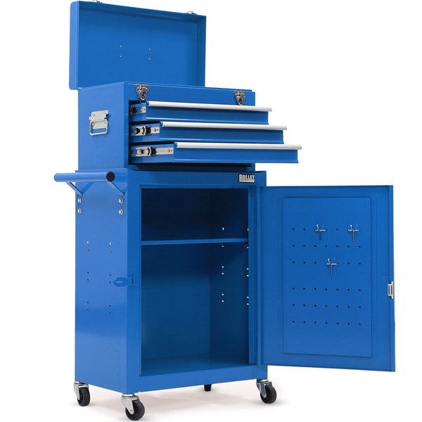 Bullet Pro 3 Drawer Tool Box Cabinet Trolley Storage With 1 Door Toolbox Garage Organiser Set Blue Tool Storage Organisers