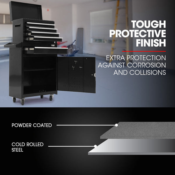 Pro 5 Drawer Tool Box Cabinet Chest Storage With 1 Door Toolbox Garage Organiser Set Tool Boxes