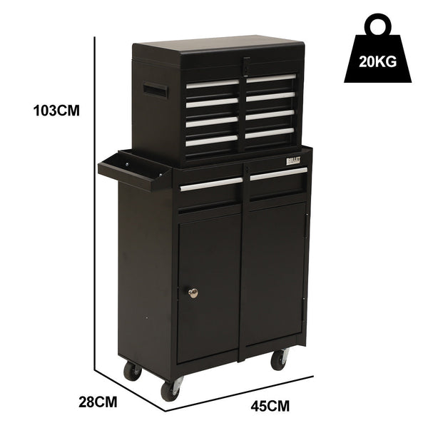 Pro 5 Drawer Tool Box Cabinet Chest Storage With 1 Door Toolbox Garage Organiser Set Tool Boxes