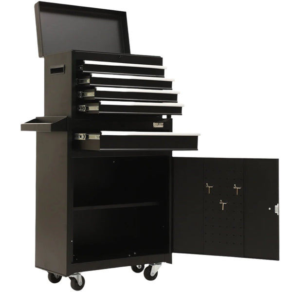 Pro 5 Drawer Tool Box Cabinet Chest Storage With 1 Door Toolbox Garage Organiser Set Tool Boxes