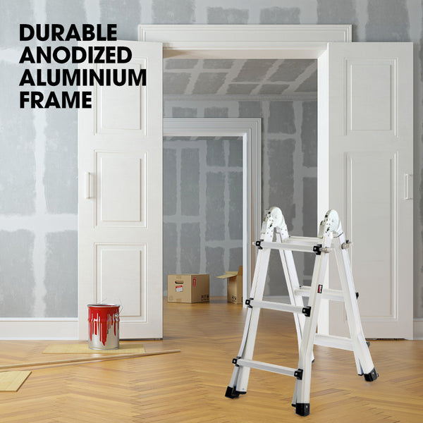 Pro 2.9M Folding Aluminium Multipurpose Ladder W/ Workshelf Platform Spring Assisted Rapid Safety Lock Adjusters Ladders