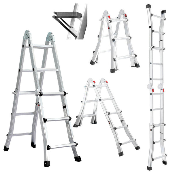 Bullet 2.9M Folding Aluminium Multipurpose Ladder W/ Workshelf Platform Spring Assisted Rapid Safety Lock Adjusters Ladders