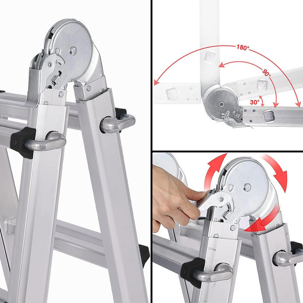 Bullet 2.9M Folding Aluminium Multipurpose Ladder W/ Workshelf Platform Spring Assisted Rapid Safety Lock Adjusters Ladders