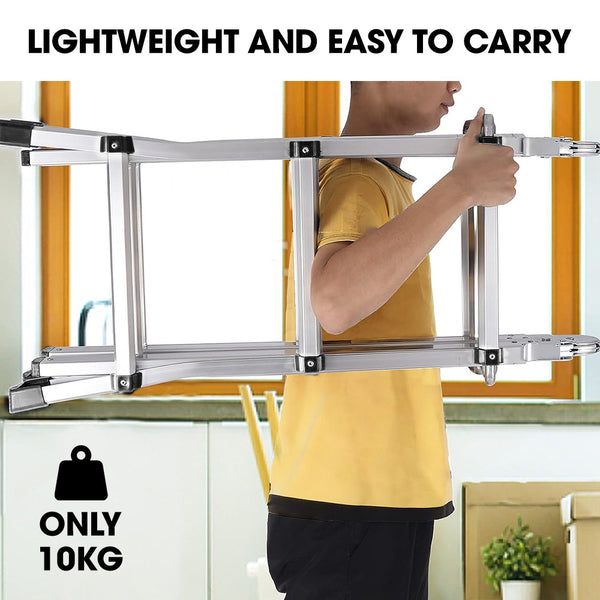 Pro 2.9M Folding Aluminium Multipurpose Ladder W/ Workshelf Platform Spring Assisted Rapid Safety Lock Adjusters Ladders