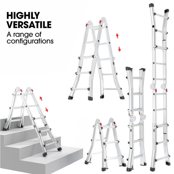 Pro 2.9M Folding Aluminium Multipurpose Ladder W/ Workshelf Platform Spring Assisted Rapid Safety Lock Adjusters Ladders