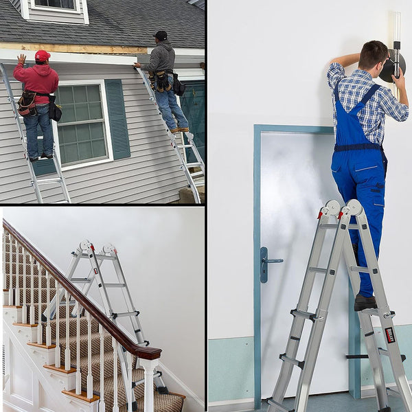 Pro 2.9M Folding Aluminium Multipurpose Ladder W/ Workshelf Platform Spring Assisted Rapid Safety Lock Adjusters Ladders