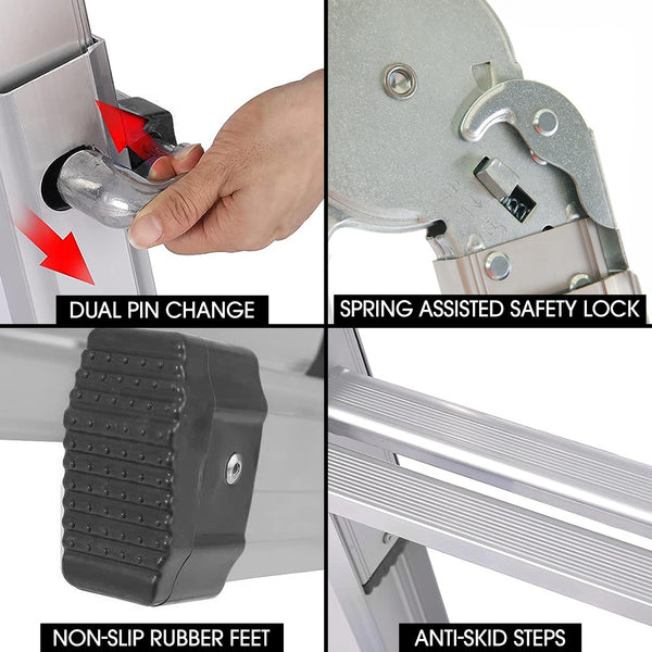 Pro 2.9M Folding Aluminium Multipurpose Ladder W/ Workshelf Platform Spring Assisted Rapid Safety Lock Adjusters Ladders