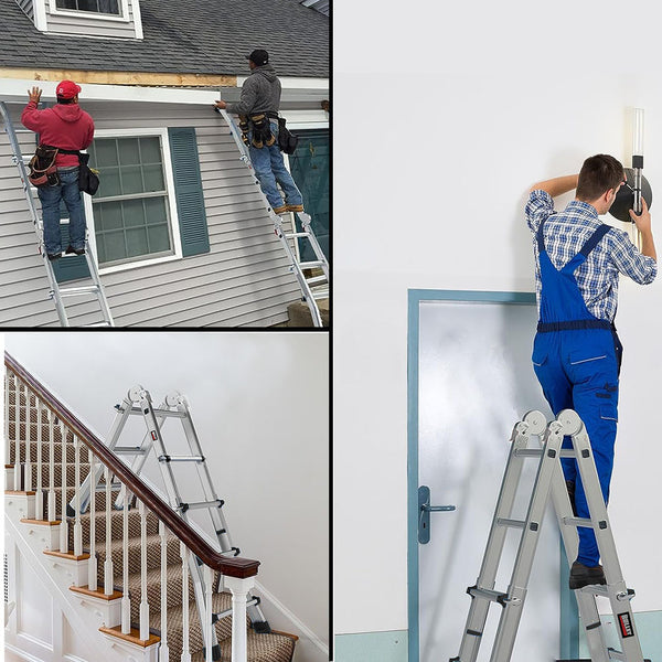 Pro 4M Folding Aluminium Multipurpose Ladder W/ Workshelf Platform Spring Assisted Rapid Safety Lock Adjusters Ladders