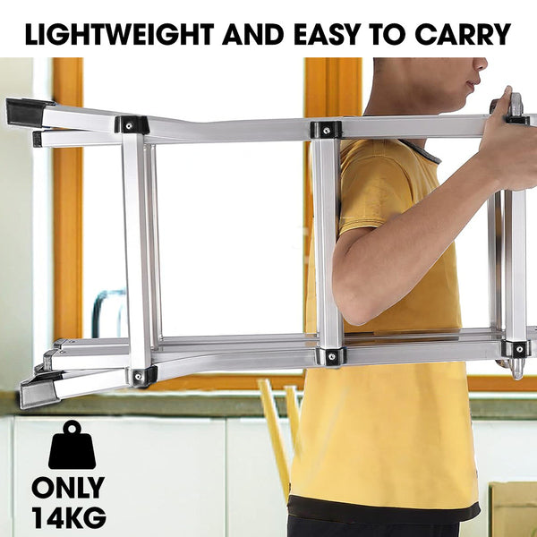 Bullet 5.1M Folding Aluminium Multipurpose Ladder W/ Workshelf Platform Spring Assisted Rapid Safety Lock Adjusters Ladders