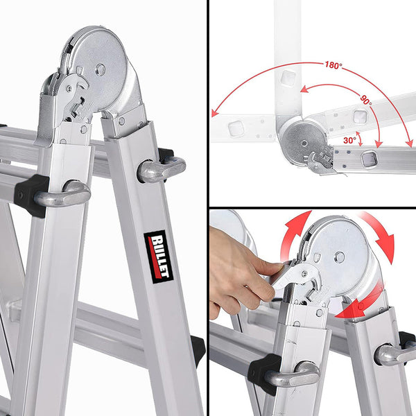 Bullet 5.1M Folding Aluminium Multipurpose Ladder W/ Workshelf Platform Spring Assisted Rapid Safety Lock Adjusters Ladders