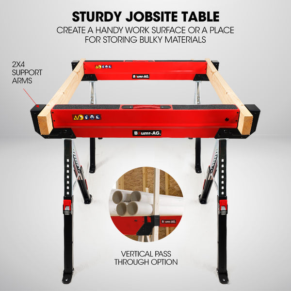 Baumr Ag 2 X Steel Saw Horse Folding Height Adjustable Sawhorse 1180Kg Capacity 2X4 Support Arms Jacks Stands & Sawhorses