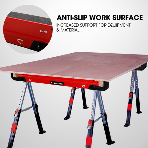 Baumr Ag 2 X Steel Saw Horse Folding Height Adjustable Sawhorse 1180Kg Capacity 2X4 Support Arms Jacks Stands & Sawhorses