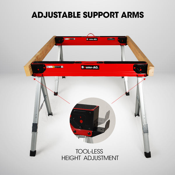 Baumr Ag 2 X Steel Sawhorses 1000Kg Capacity Folding 2X4 Support Arms Jacks Stands & Sawhorses