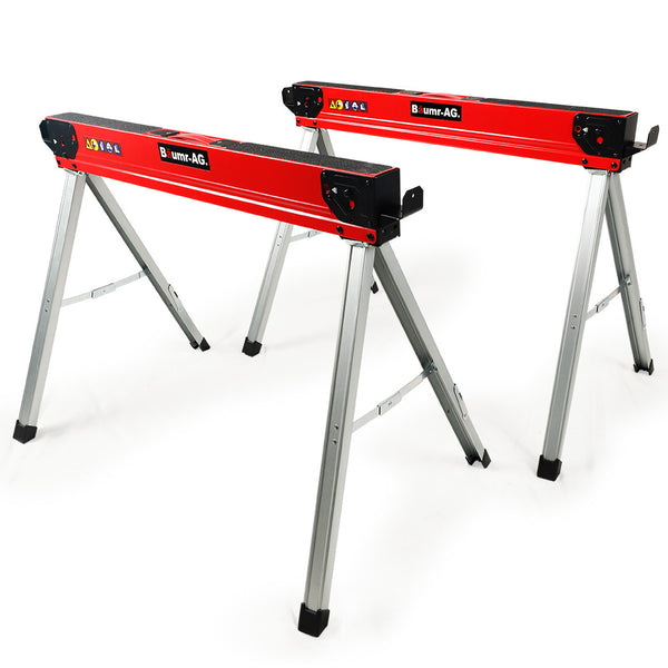 Baumr Ag 2 X Steel Sawhorses 1000Kg Capacity Folding 2X4 Support Arms Jacks Stands & Sawhorses