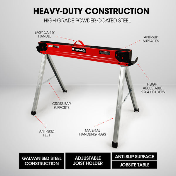 Baumr Ag 2 X Steel Sawhorses 1000Kg Capacity Folding 2X4 Support Arms Jacks Stands & Sawhorses