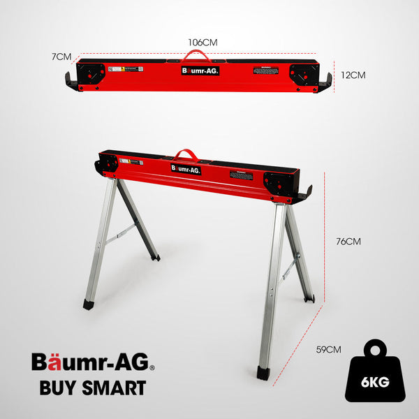 Baumr Ag Baumr Ag 2 X Steel Sawhorses 1000Kg Capacity Folding 2X4 Support Arms Jacks Stands & Sawhorses
