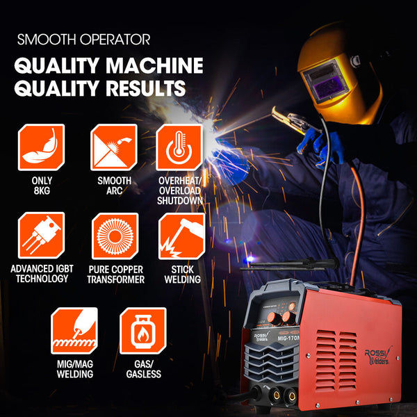 Rossi 170 Amp Portable Inverter Mig Stick Arc Welder With Carry Case & Accessories Inverter Welders