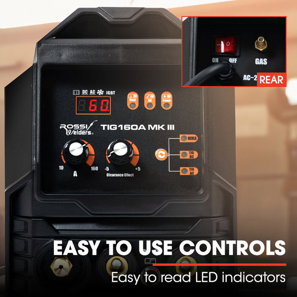 Rossi 160 Amp Inverter Welder Tig Arc Stick Ac/Dc With Accessories (15A Plug) Inverter Welders