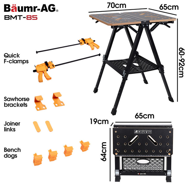 Baumr Ag Multifunction Workbench 2 In 1 Worktable And Sawhorse Height Expandable Work Benches
