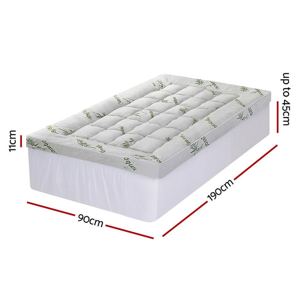 Giselle Mattress Topper 11Cm Pillowtop Toppers Bamboo Single Mattress Toppers & Protectors