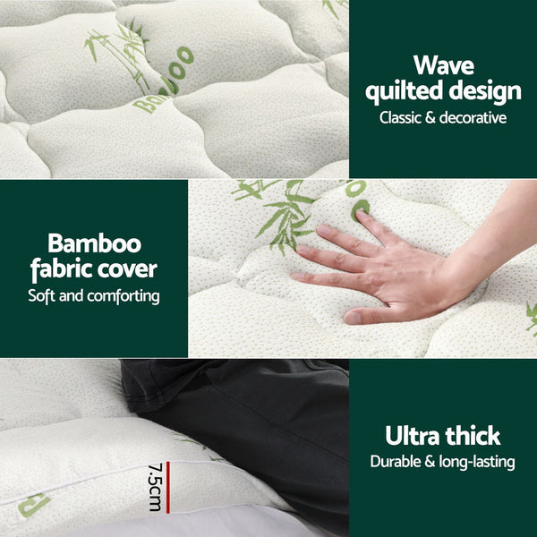 Giselle Mattress Topper Pillowtop Bamboo 7.5Cm King Single Mattress Toppers & Protectors
