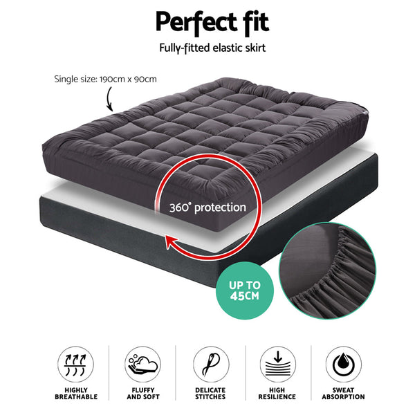 Giselle Mattress Topper Pillowtop Bamboo Charcoal Single Mattress Toppers & Protectors