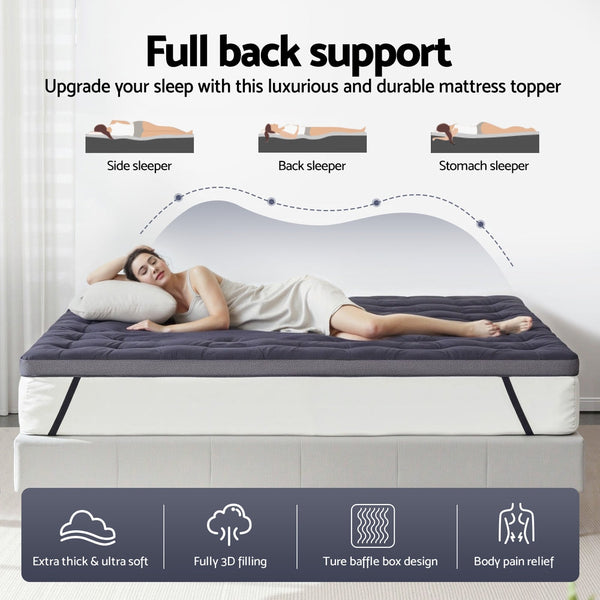 Giselle 5Cm Mattress Topper Pillowtop Toppers Bamboo Charcoal Queen Mattress Toppers & Protectors