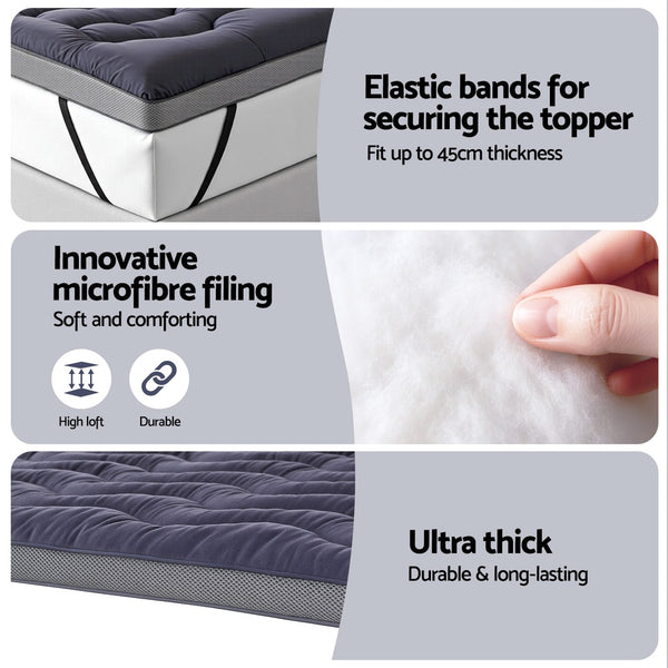 Giselle 5Cm Mattress Topper Pillowtop Toppers Bamboo Charcoal Queen Mattress Toppers & Protectors