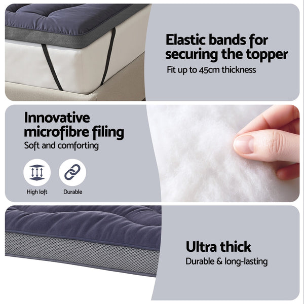 Giselle 5Cm Mattress Topper Pillowtop Toppers Bamboo Charcoal Single Mattress Toppers & Protectors