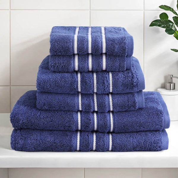 6 Pack Bath Towels Set Cotton Navy Towels & Washcloths