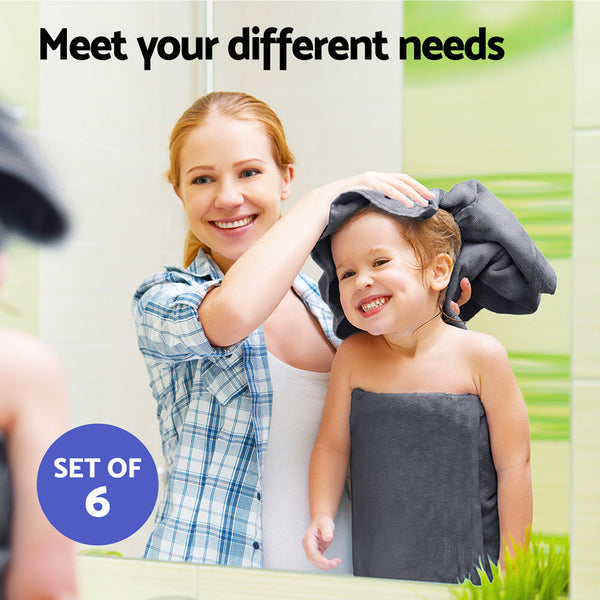 6 Pack Bath Towels Set Cotton Towel Grey Towels & Washcloths