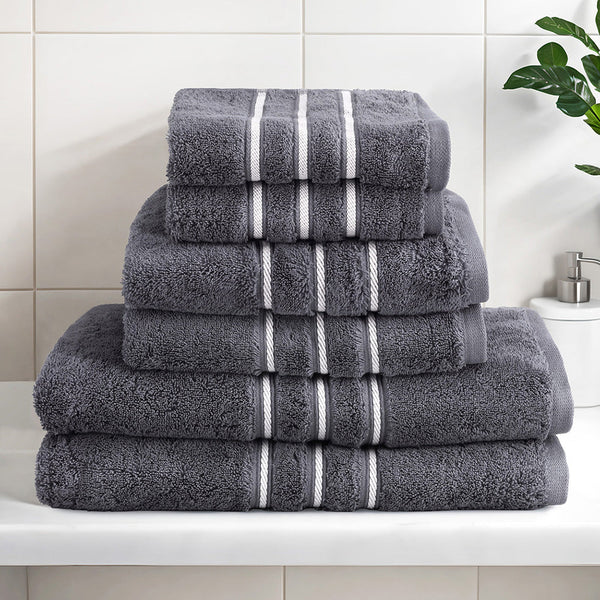 6 Pack Bath Towels Set Cotton Towel Grey Towels & Washcloths