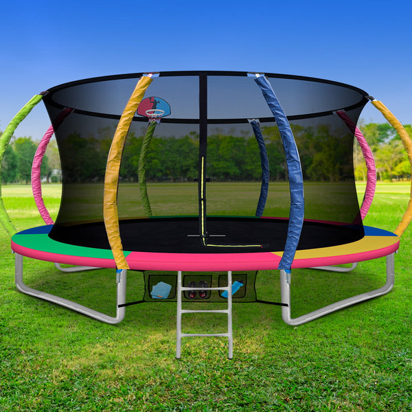 14Ft Trampoline Everfit Kids Rebounder W/ Ladder Basketball Hoop Trampolines