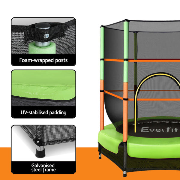 Everfit 4.5Ft Trampoline For Kids W/ Enclosure Safety Net Rebounder Gift Green Trampolines