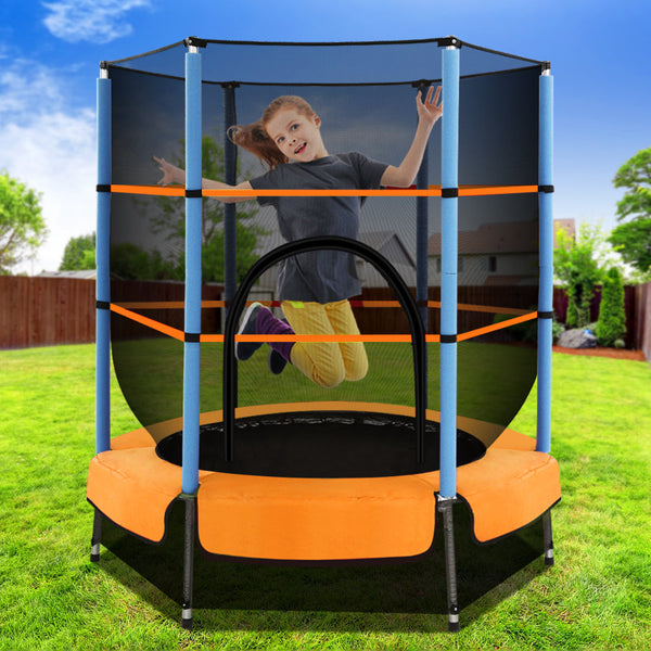 Everfit 4.5Ft Trampoline For Kids W/ Enclosure Safety Net Rebounder Gift Orange Trampolines