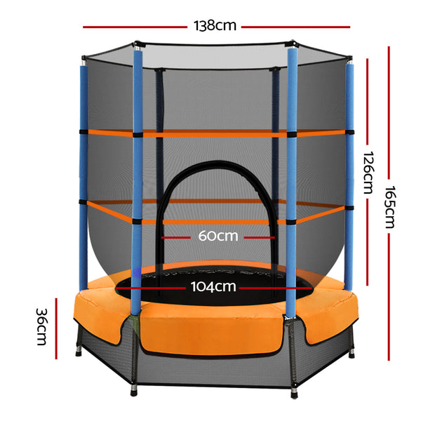Everfit 4.5Ft Trampoline For Kids W/ Enclosure Safety Net Rebounder Gift Orange Trampolines