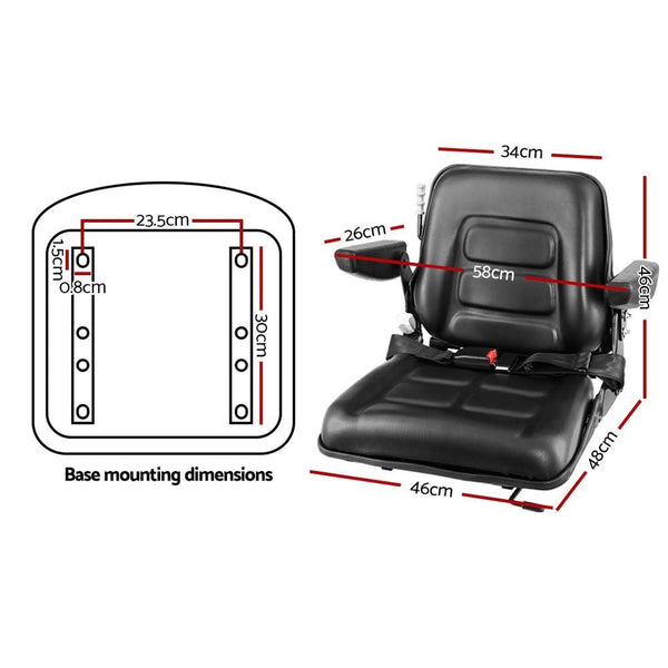 Giantz Universal Tractor Seat With Suspension And Armrests For Heavy Machinery Heavy Machinery Seats