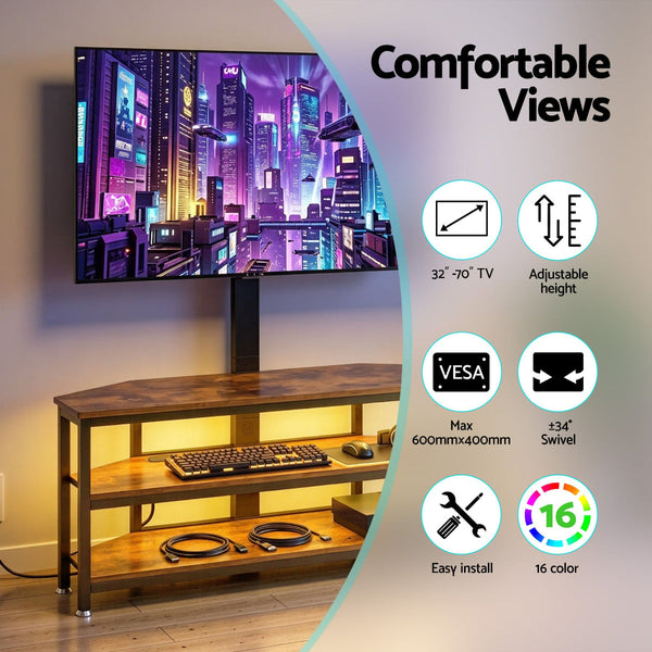 Artiss Corner Tv Stand With Mount For 32 70" Tvs In Black Walnut Tv Stands & Entertainment Units