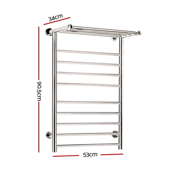 Devanti Electric Heated Towel Rail Rack 14 Bars Wall Mounted Clothes Dry Warmer Towel Racks