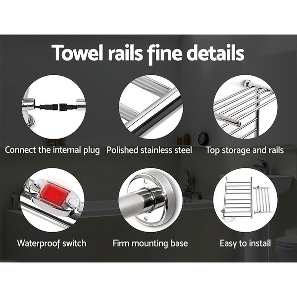 Devanti Electric Heated Towel Rail Rack 14 Bars Wall Mounted Clothes Dry Warmer Towel Racks