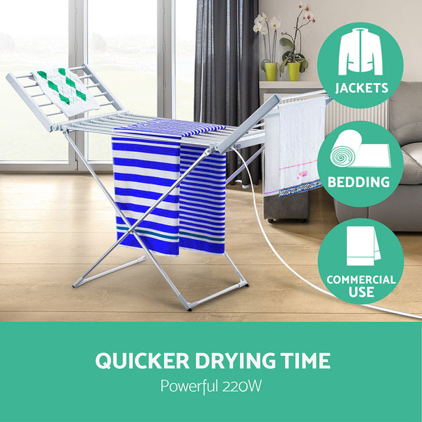 Devanti Electric Heated Towel Rail Rack 18 Bars Freestanding Clothes Dry Warmer Towel Racks