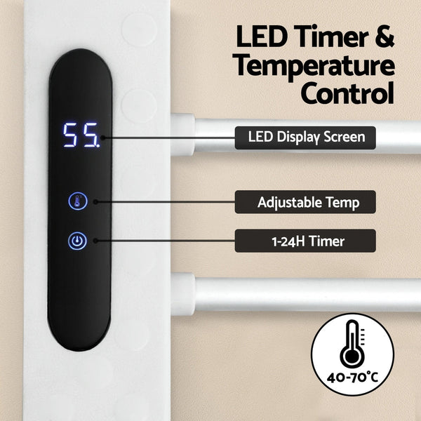 Devanti Foldable Electric Heated Towel Rail Rack With 24H Timer Towel Racks